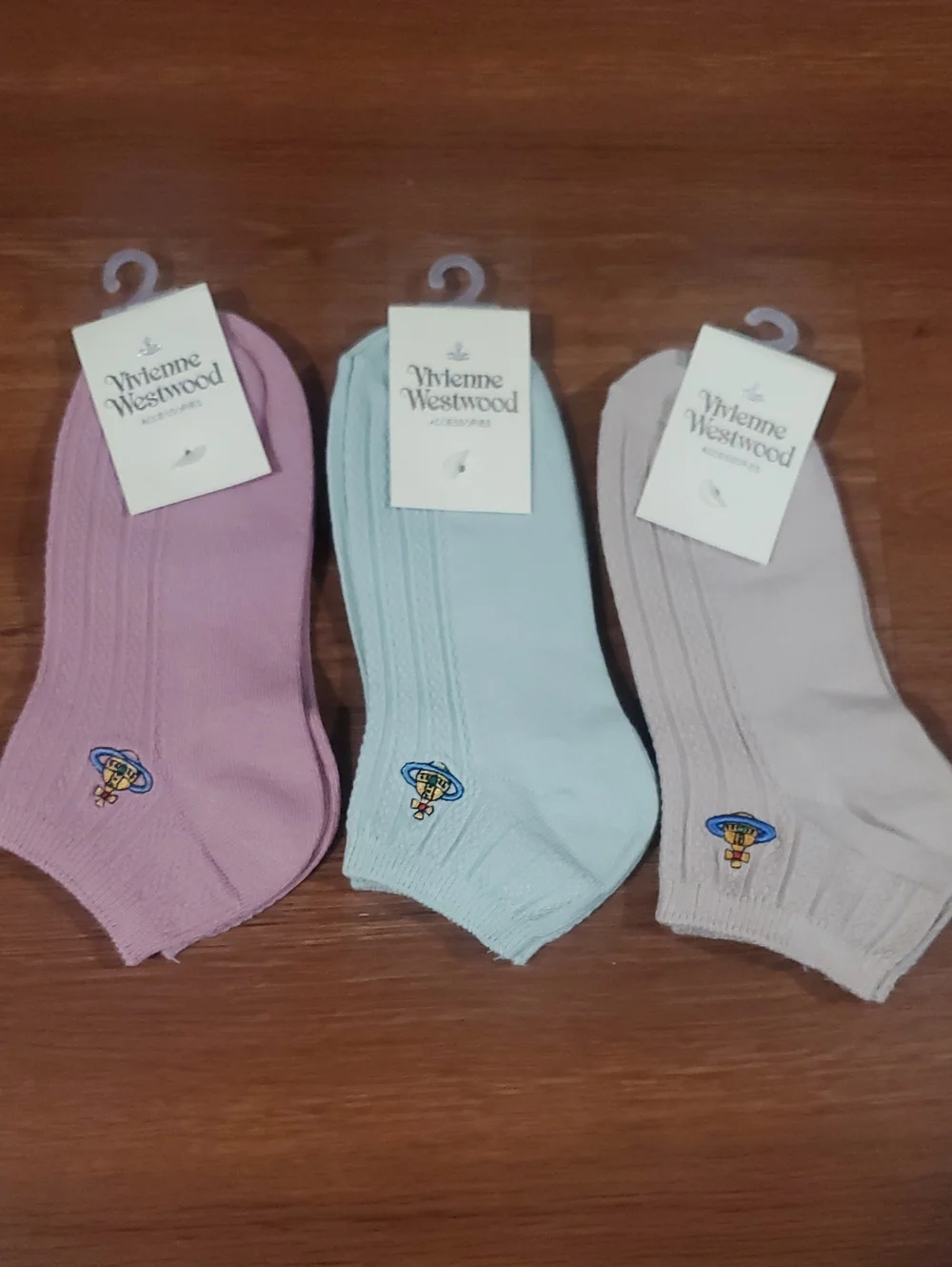 Vivienne Westwood Pastel Ankle Socks Trio in Pink, Light Blue & Beige